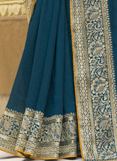 Outstanding Teal Blue Color Saree